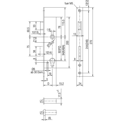 Profilový zámok s plochým štulpom so strelkou a závorou,DM 35,ušľ.oceľ