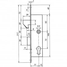 Zámok na posuvné d. s hákovou strelkou+závorou, PZW,DM35,š8,5 mm,hranatý,antikor