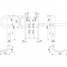 Súprava kovania kľučka-madlo s dlhým štítkom PZ92 model Luxemburg biela