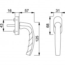 Okenná kľučka Atlanta Secustik s rastrom 45°,štvorhran 7x40 mm, strieborný elox