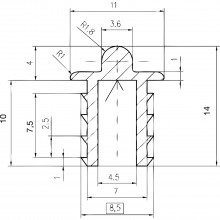 Jednoduchá koľajnica SCHÜCO dolná, vnútorné čelo, eloxovaný hliník