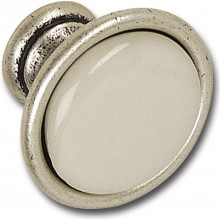 Nábytkový gombík Ontario 1, ø 29 mm, porcelán/zinok, slonovina/starý cín