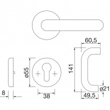 Garnitúra kľ.-kľ. D110/R s rozetami, PZ, štvorhr. 9mm, 40-66mm, strieb.elox