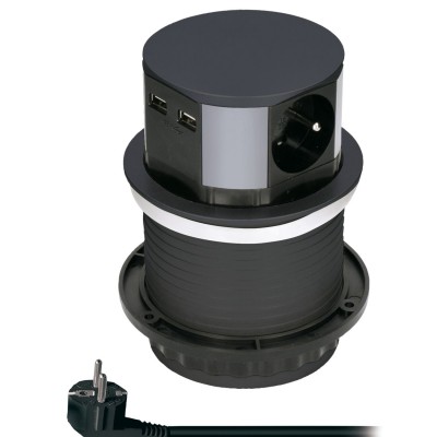SOLIGHT výsuvná zásuvková lišta PP100USB, 3x zásuvka STN + 2x USB, čierna