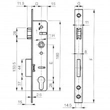 Zadlabací zámok solido pre profilové dvere, rozteč 92 mm, PZ, DM 25, strieborný